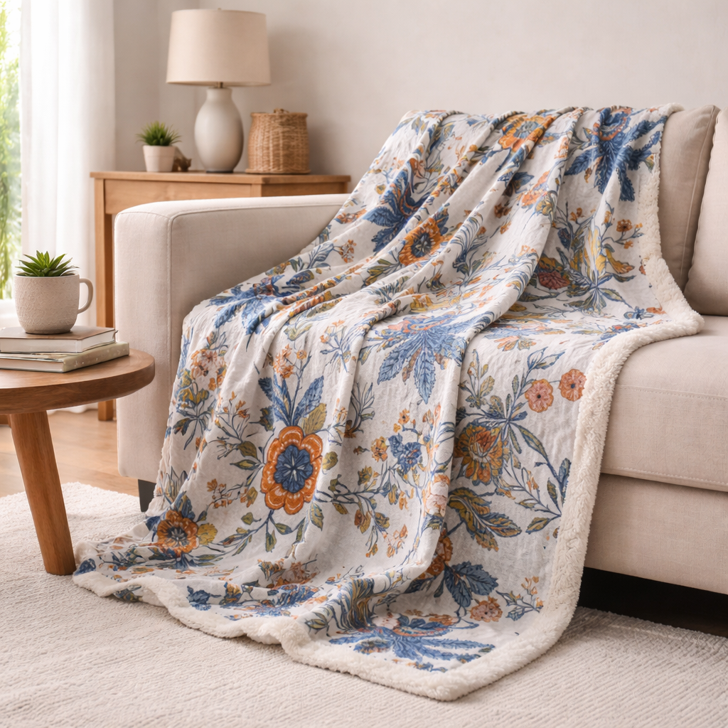 Decorative Throw with Rustic Floral Pattern