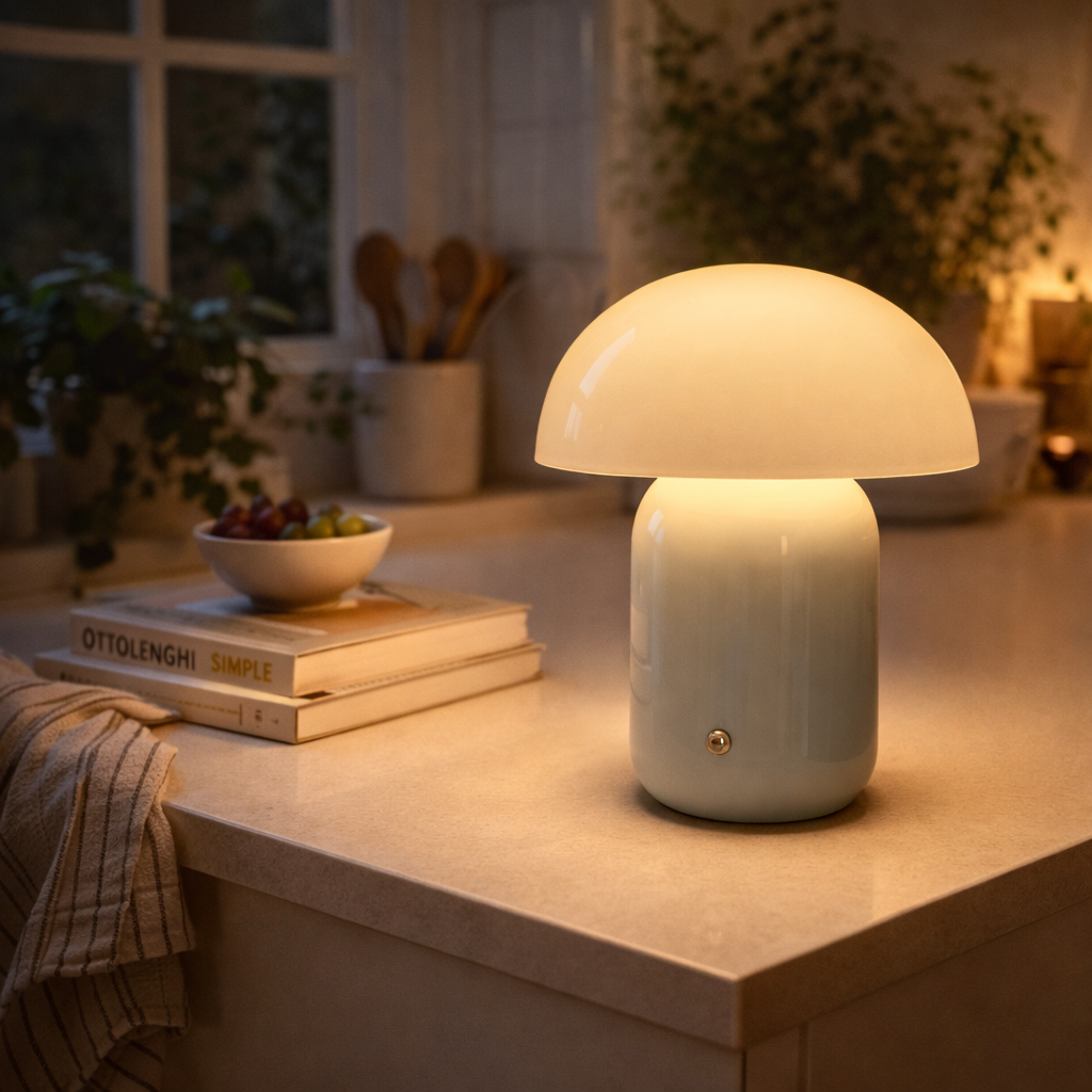 Genopladelig Bordlampe Med Svampeform Og Touchbetjening