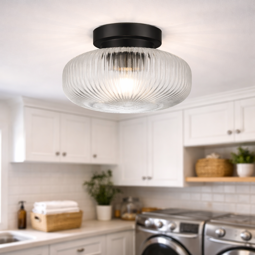 Matzwarte Semi-Plafondlamp Voor Binnenruimtes