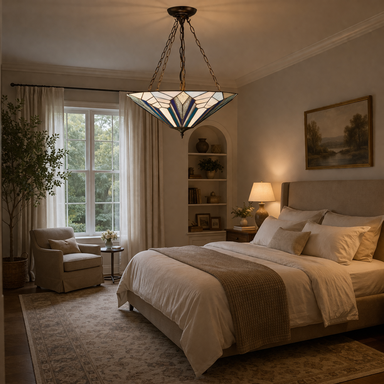 Pendant Lamp With Inverted Glass Shade In Classic Style