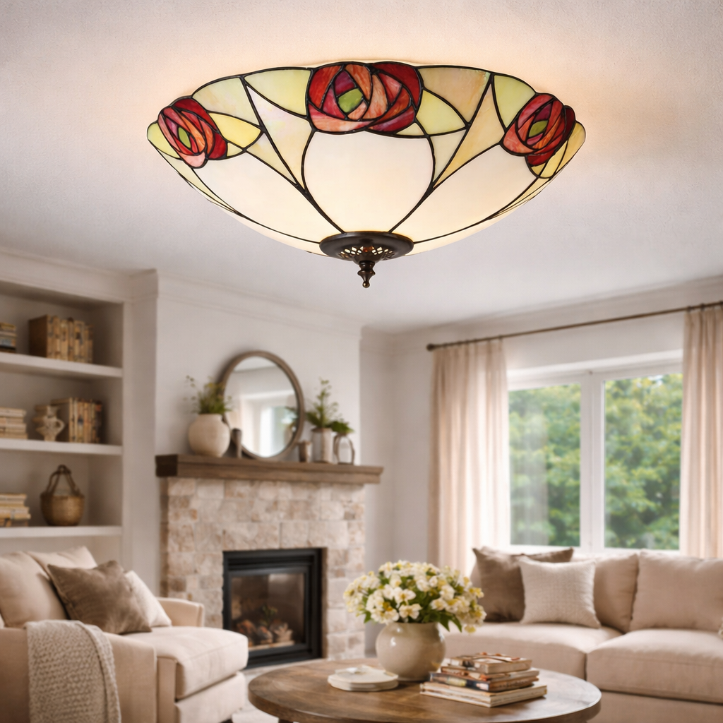 Ceiling Lamp With Stained Glass Pattern In Classic Style