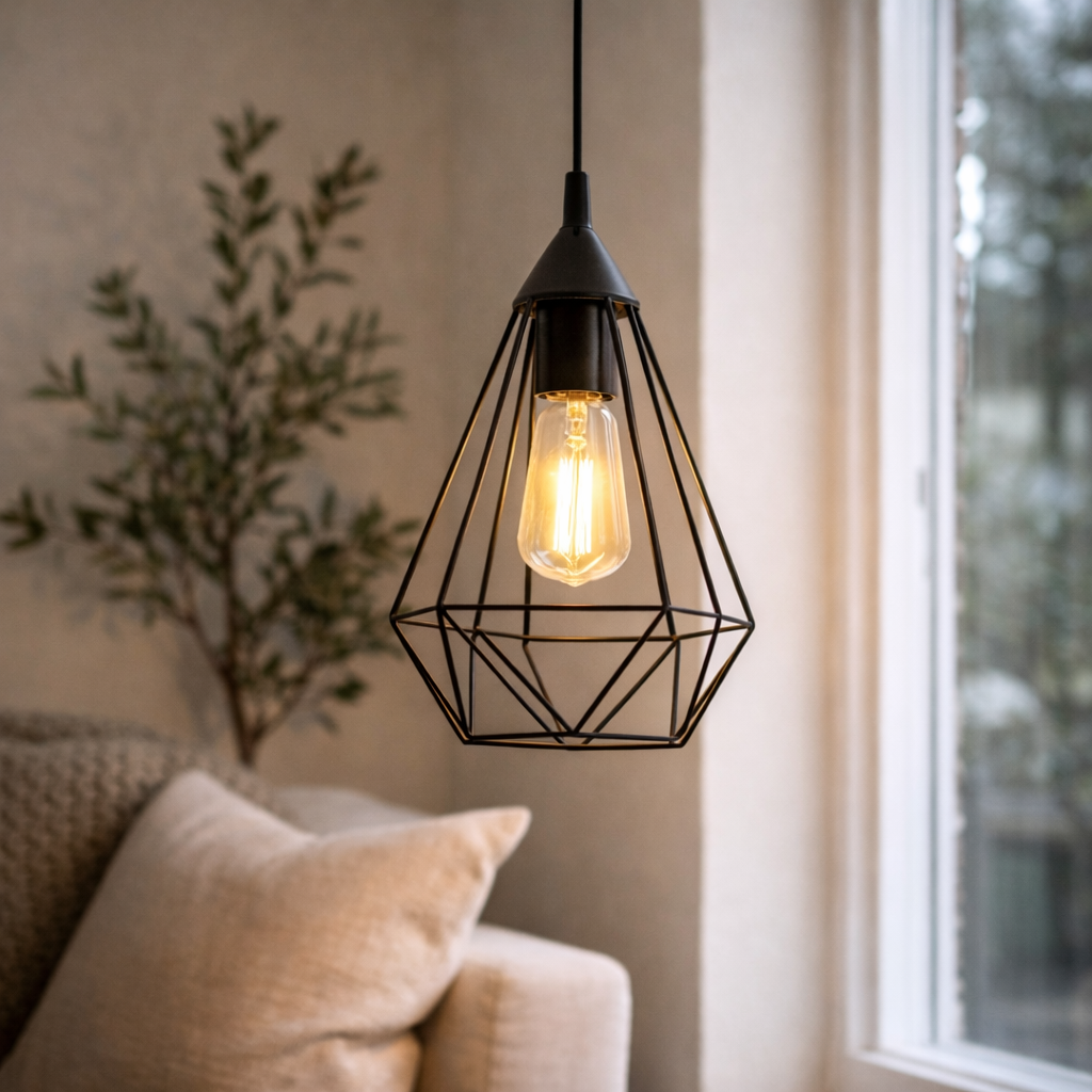 Black Pendant Lamp With Open Shade