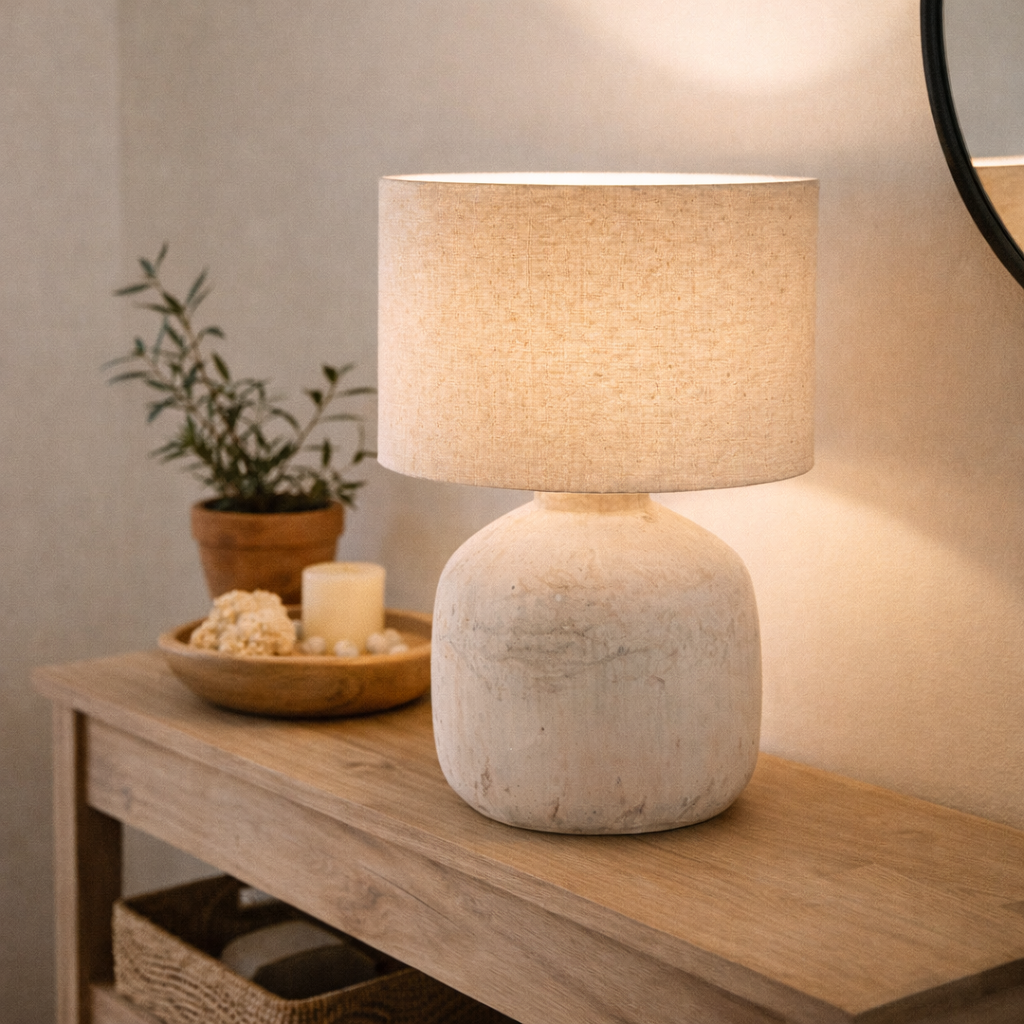 Lampe de Table en Céramique avec Abat-jour en Tissu