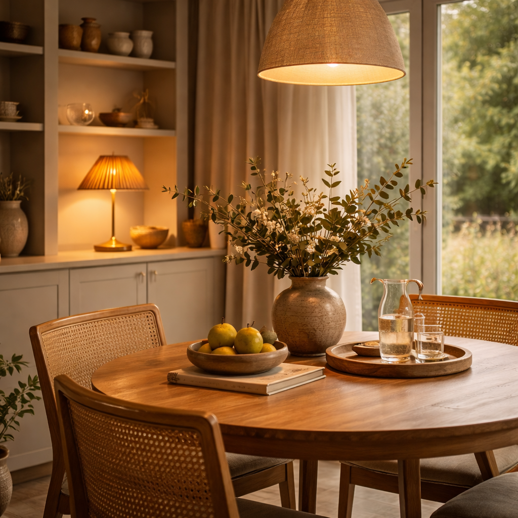 Lampe de table avec base naturelle et design épuré