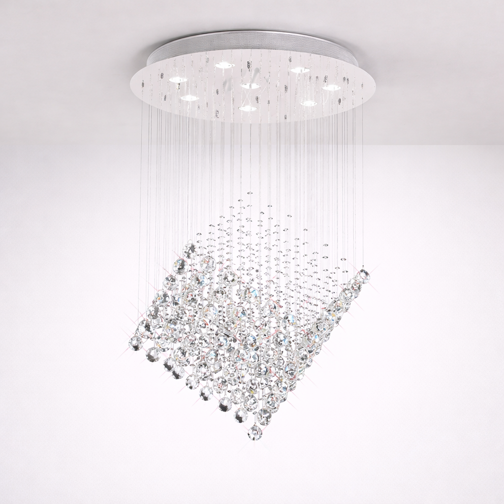 Hanglamp Met Zeven Lichtpunten En Kristallen Details In Chroom