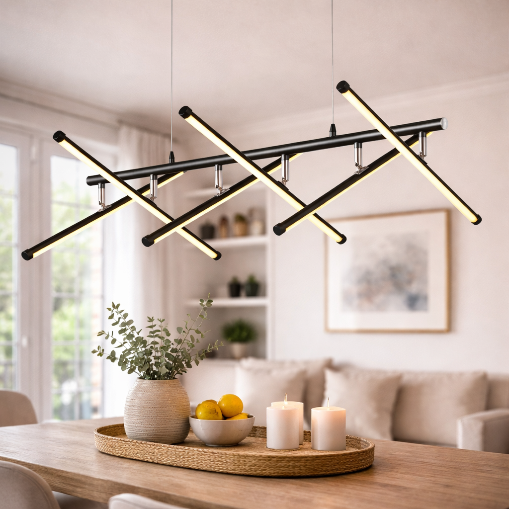 Zwarte LED Hanglamp Met Zes Lichtpunten Voor Eettafel