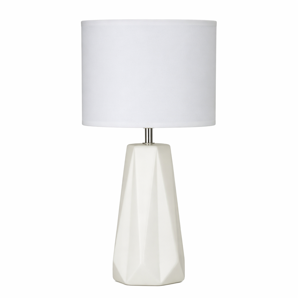 Lampe De Table Avec Base Mat Blanche Et Abat-jour En Tissu