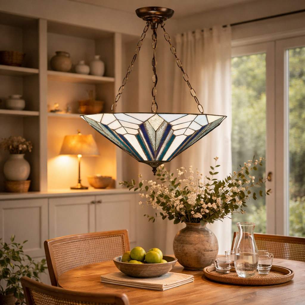 Pendant Lamp With Inverted Glass Shade In Classic Style