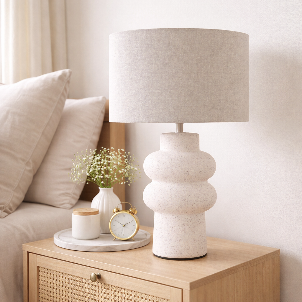 Keramisk Bordlampe Med Klassisk Fod Og Lampeskærm