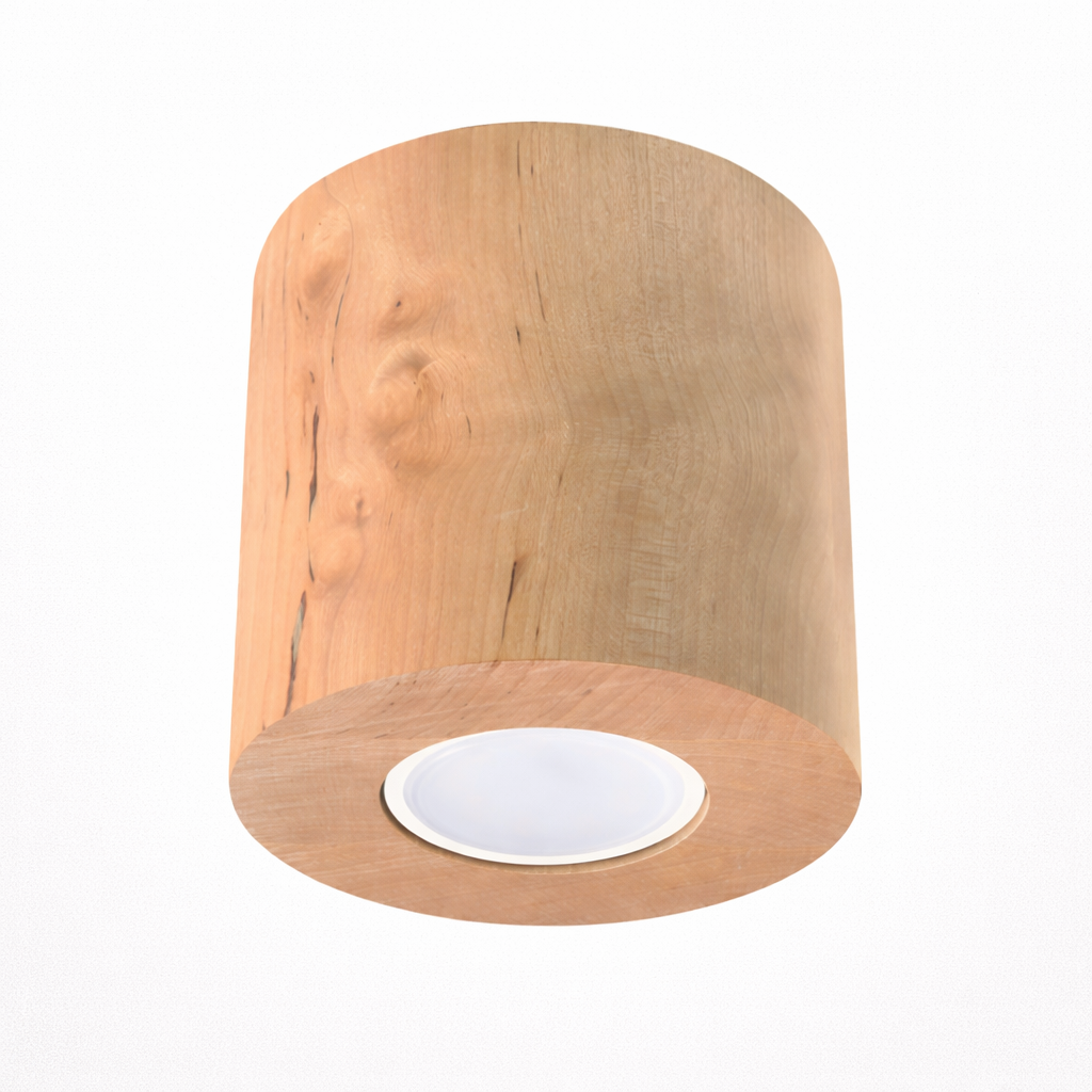 Spot de plafond avec détail en bois et faisceau lumineux ciblé