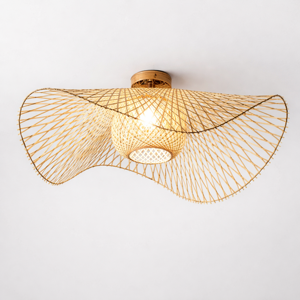 Ceiling Lamp With Woven Shade In Natural Style