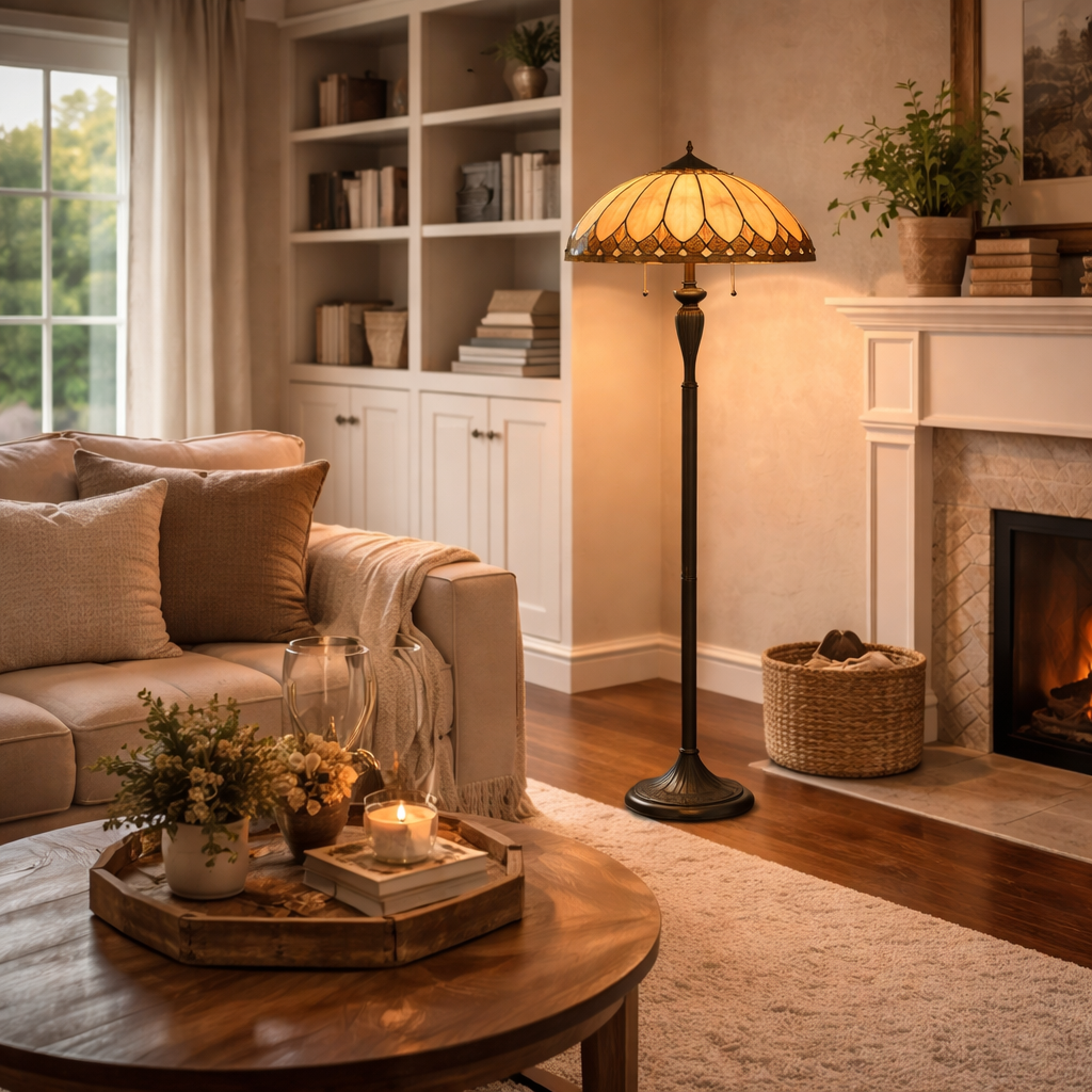 Vloerlamp Met Glas-in-Lood Kap In Klassieke Stijl