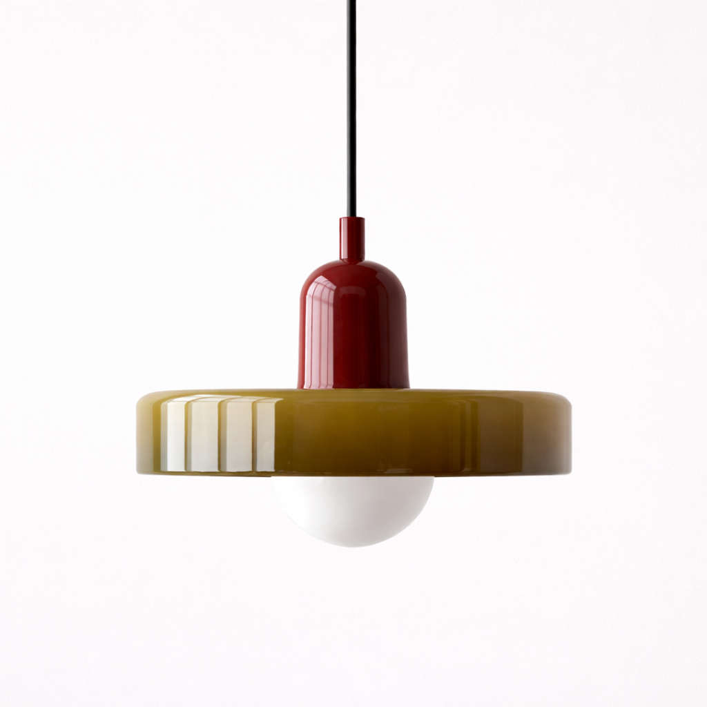 Mid-century pendant fixture with glass shade