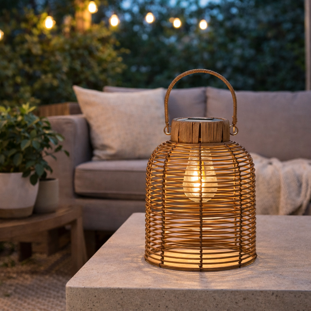 Woven Solar Lamp in Natural Tones