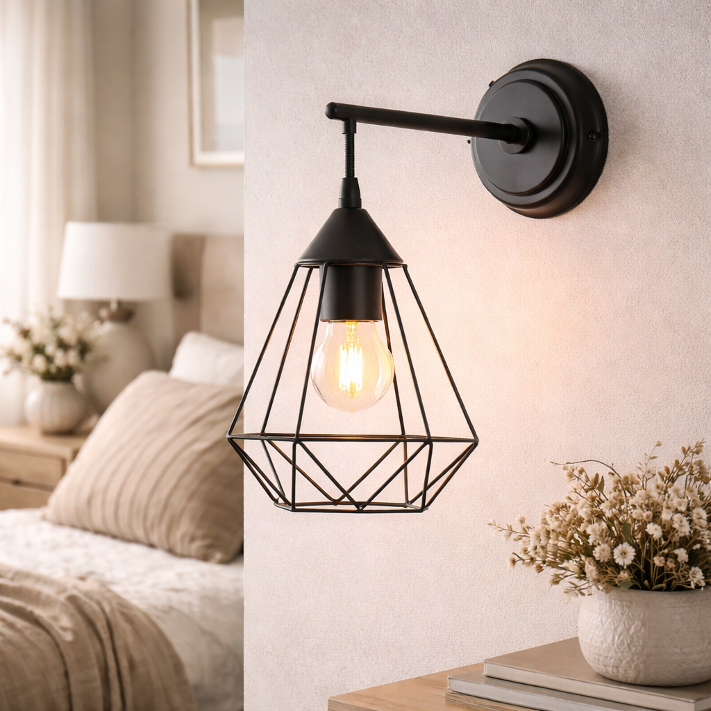 Wandlamp Met Taps Toelopende Draadkap