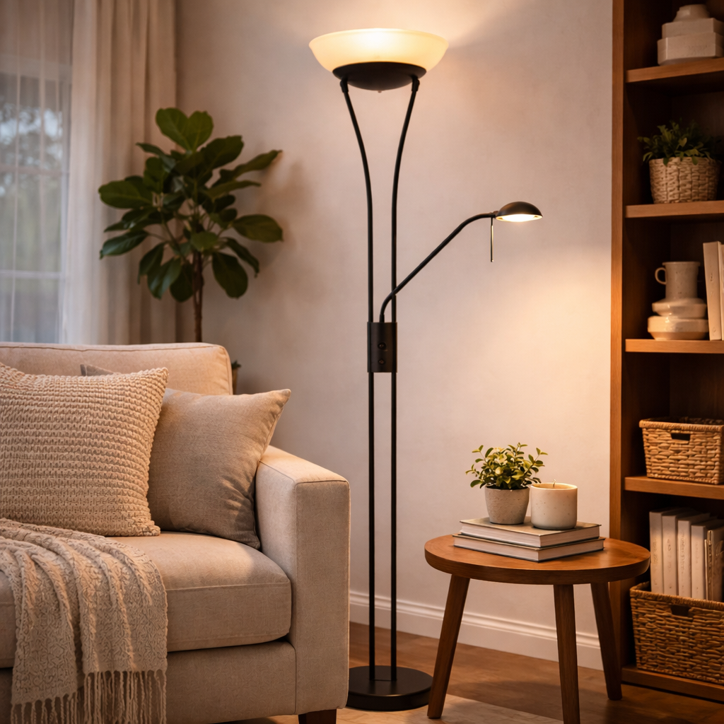 Lampadaire LED Noir Avec Barre Lumineuse Verticale