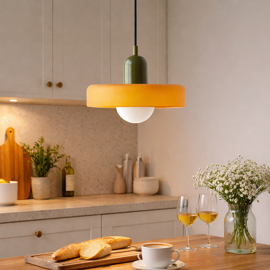 Mid-century pendant fixture with glass shade