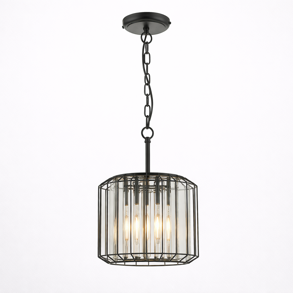 Black Pendant Lamp With Crystal Details And Single Light Point