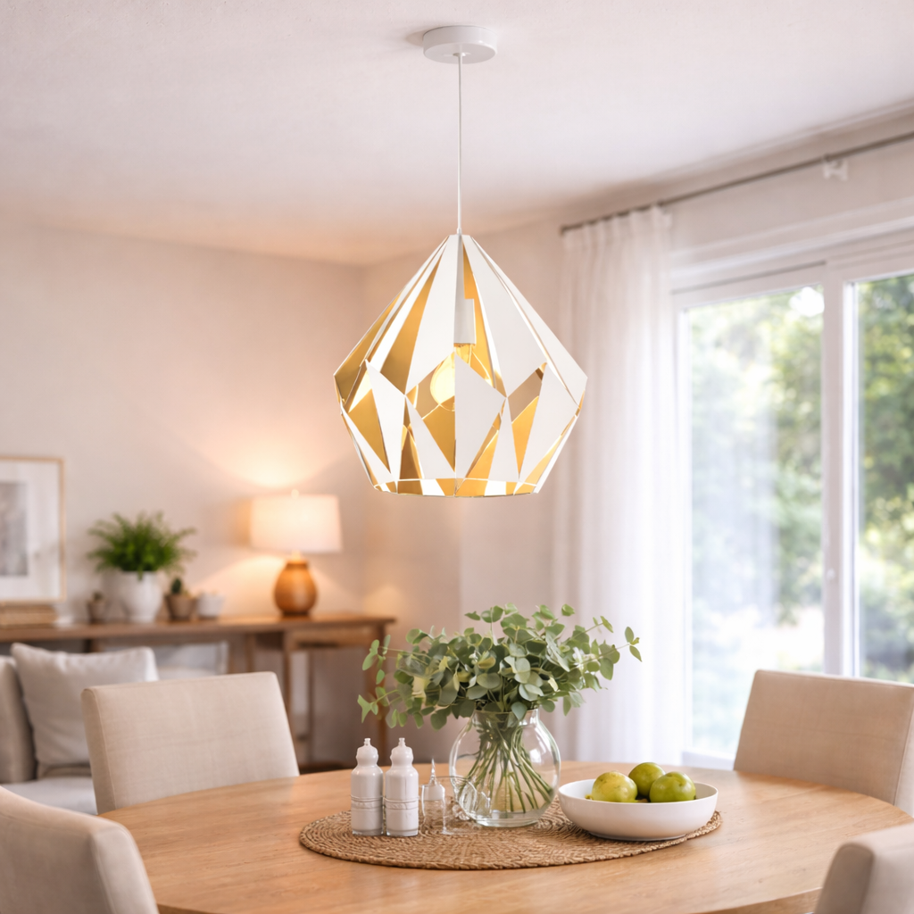 Goudkleurige Hanglamp Met Geometrische Open Kap
