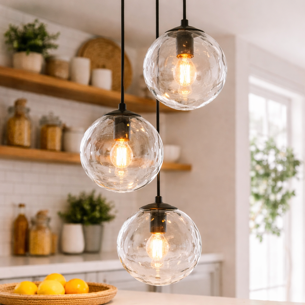Pendant Lamp With Multiple Glass Light Points For Dining Table