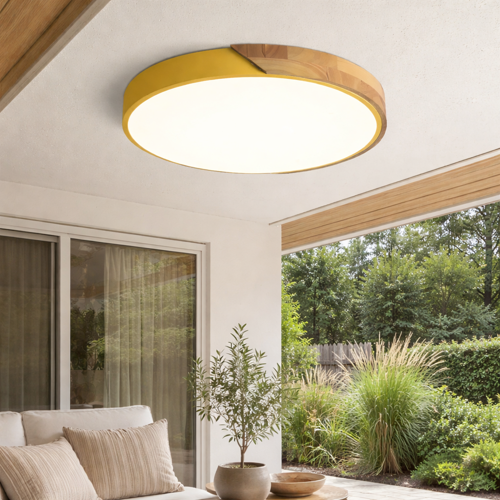 Scandinavische Ronde LED Plafondlamp Met Houten Accent