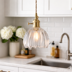 Retro Hanglamp met Koperen Frame en Bloemvormig Glas