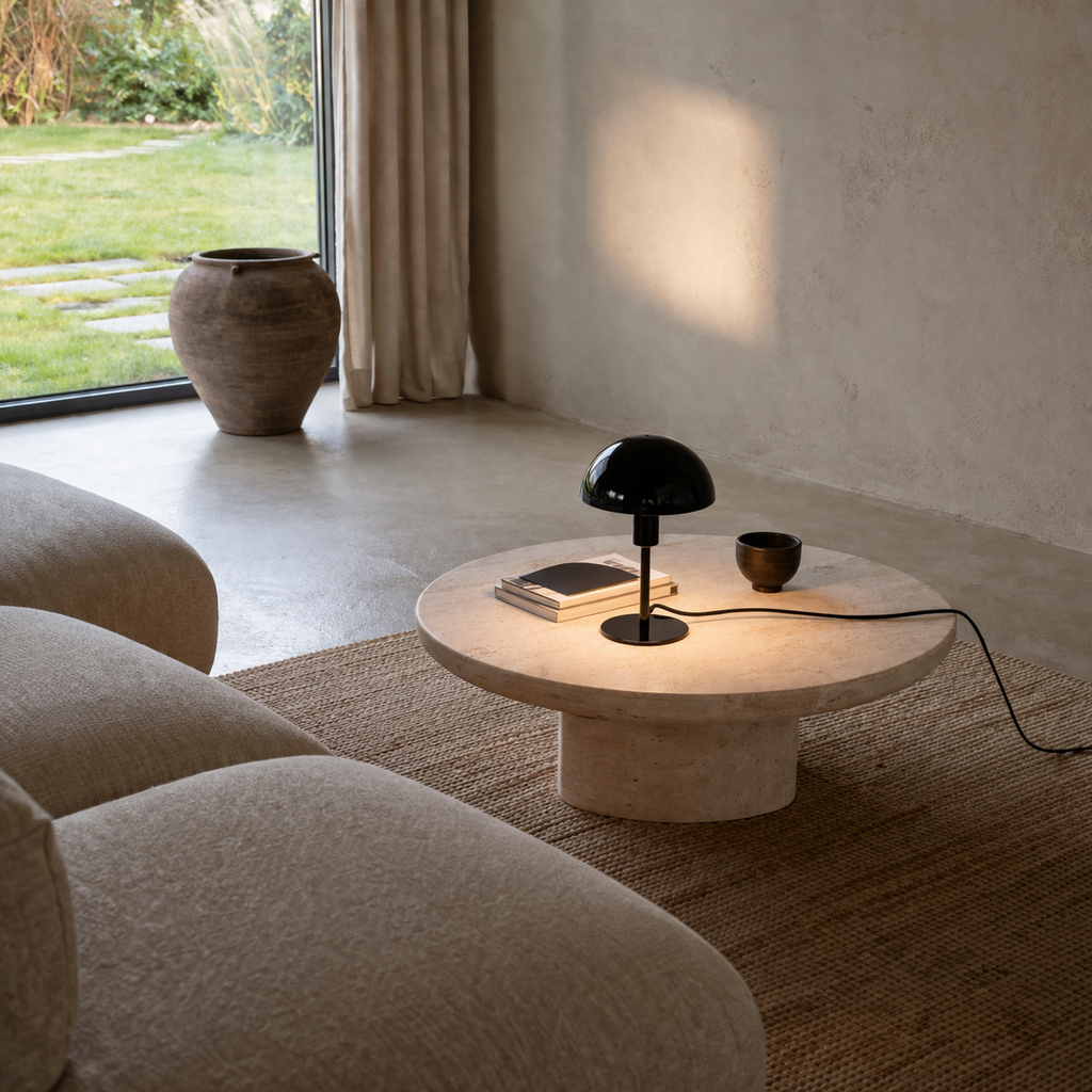 Compacte Tafellamp Met Ronde Kap En Moderne Vorm