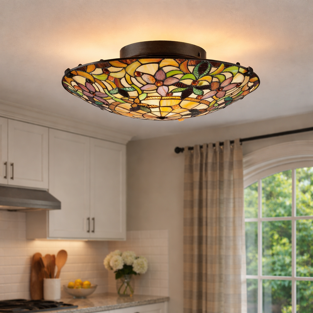 Ceiling Lamp With Stained Glass Pattern In Classic Style