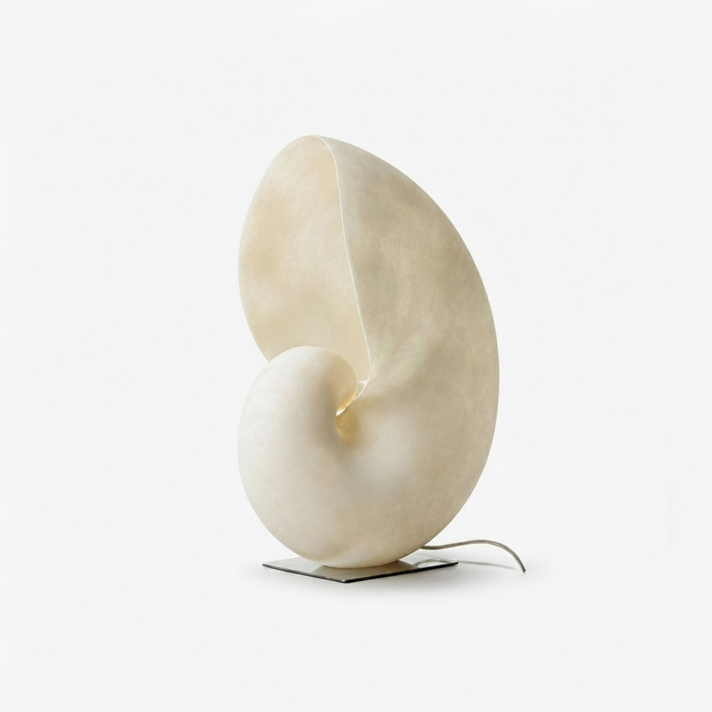 Conch Bloom Lamp - organic shell shape translucent shade on white background