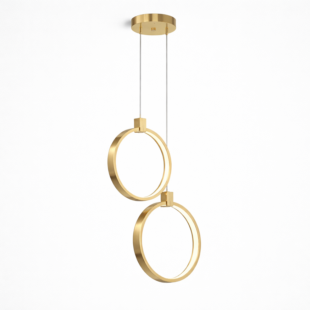 Double Ring Pendant Lamp in Gold Brass
