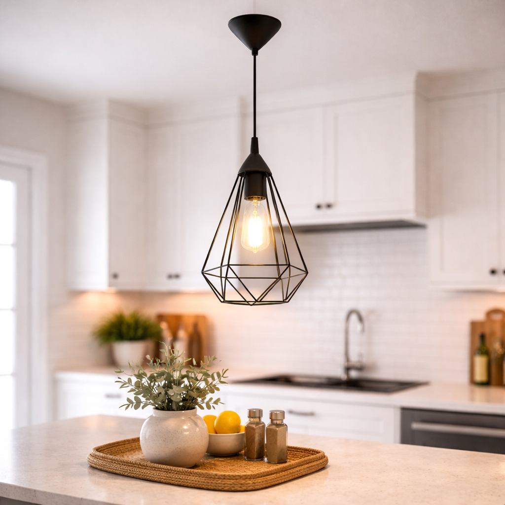 Black Pendant Lamp With Open Shade