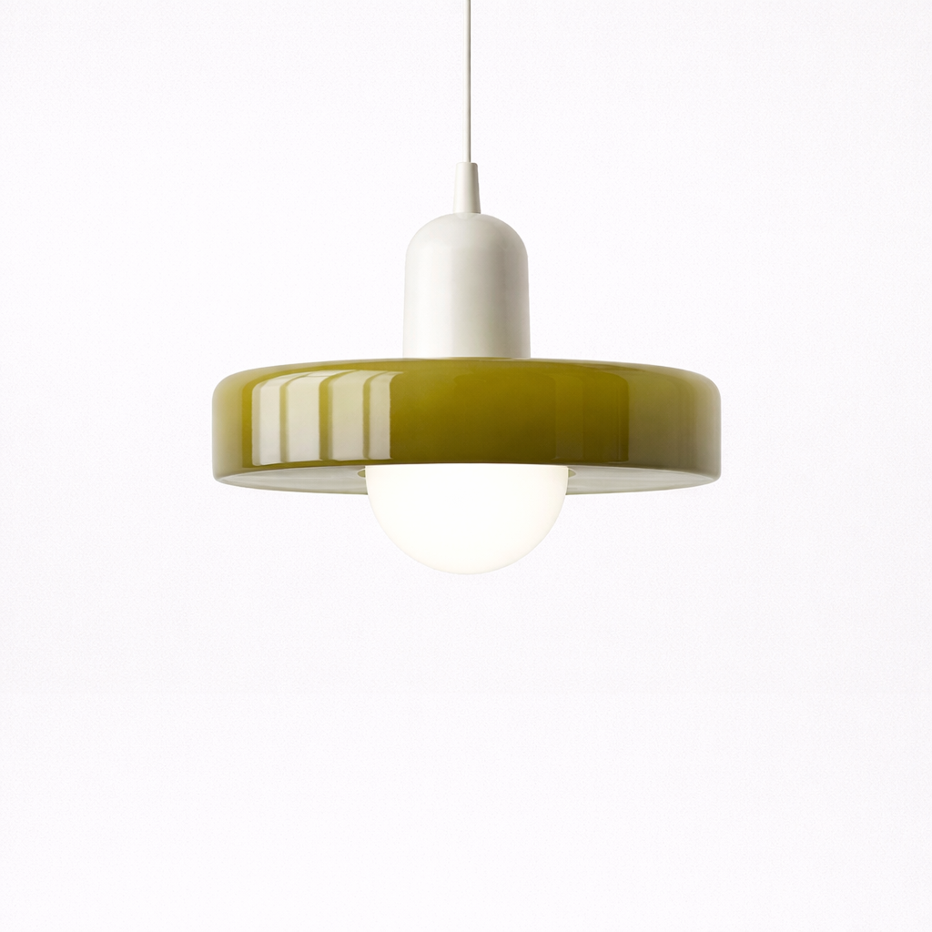 Mid-century pendant fixture with glass shade