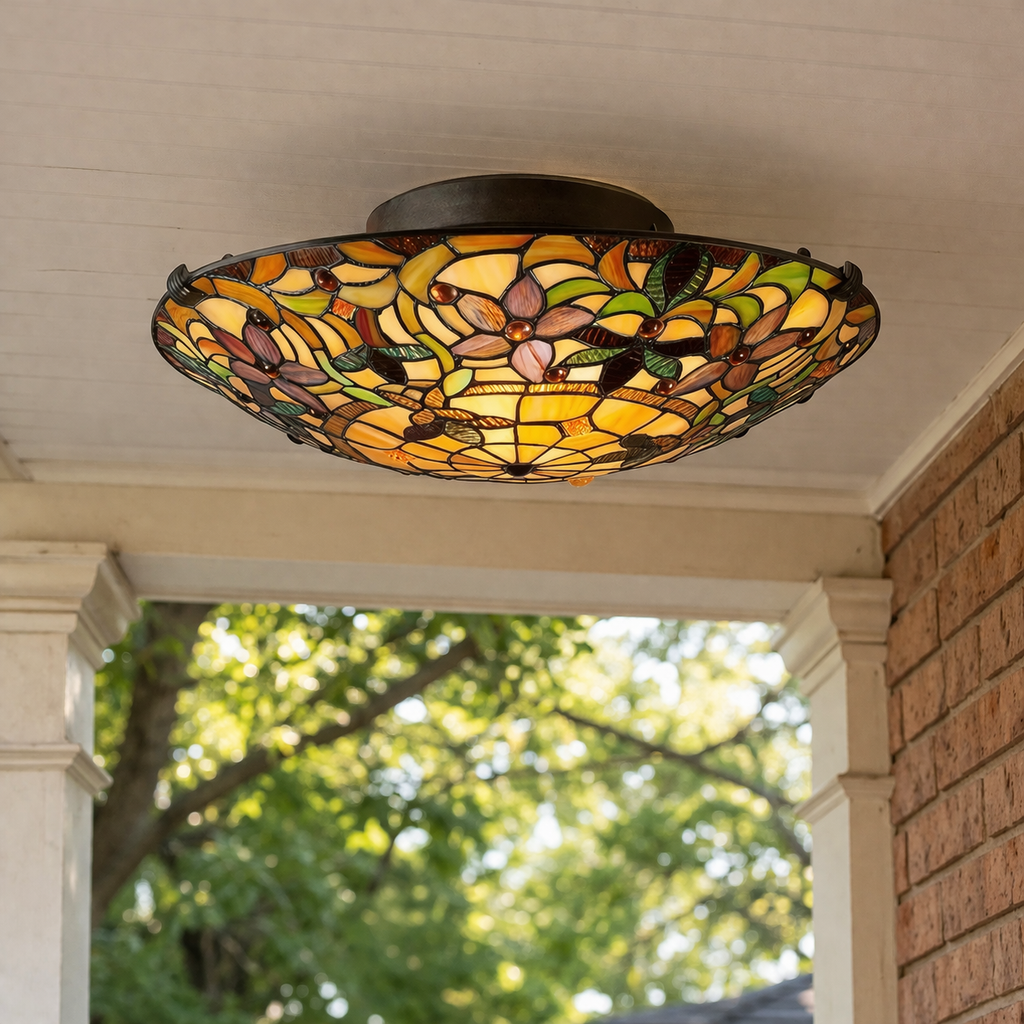 Ceiling Lamp With Stained Glass Pattern In Classic Style