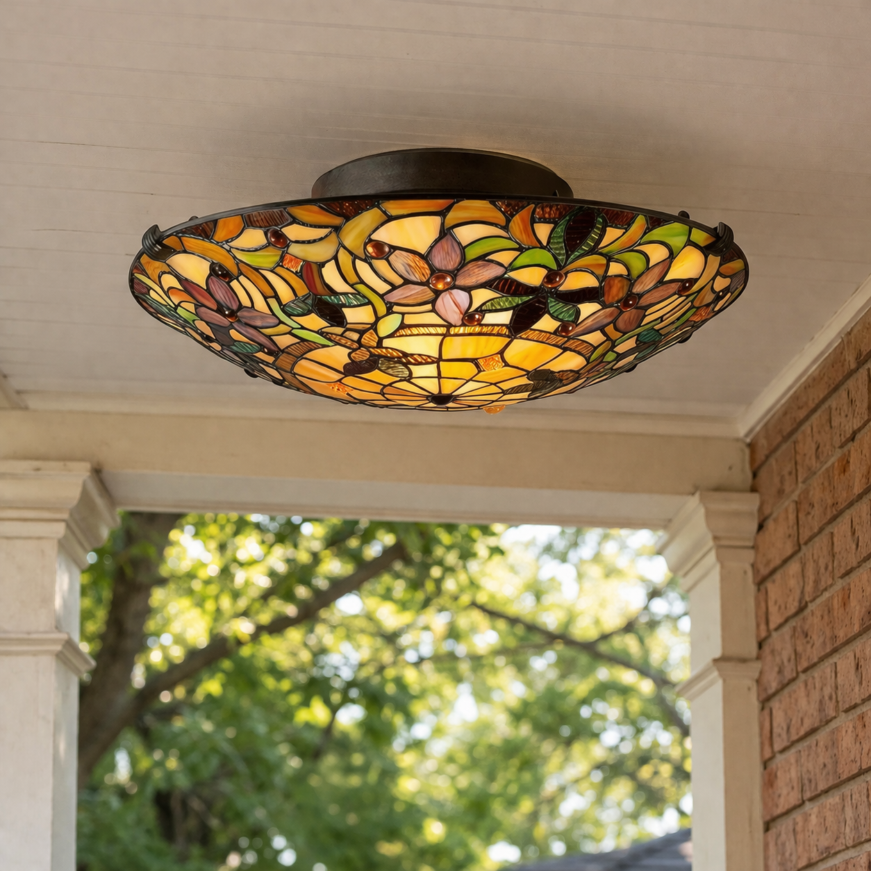 Ceiling Lamp With Stained Glass Pattern In Classic Style