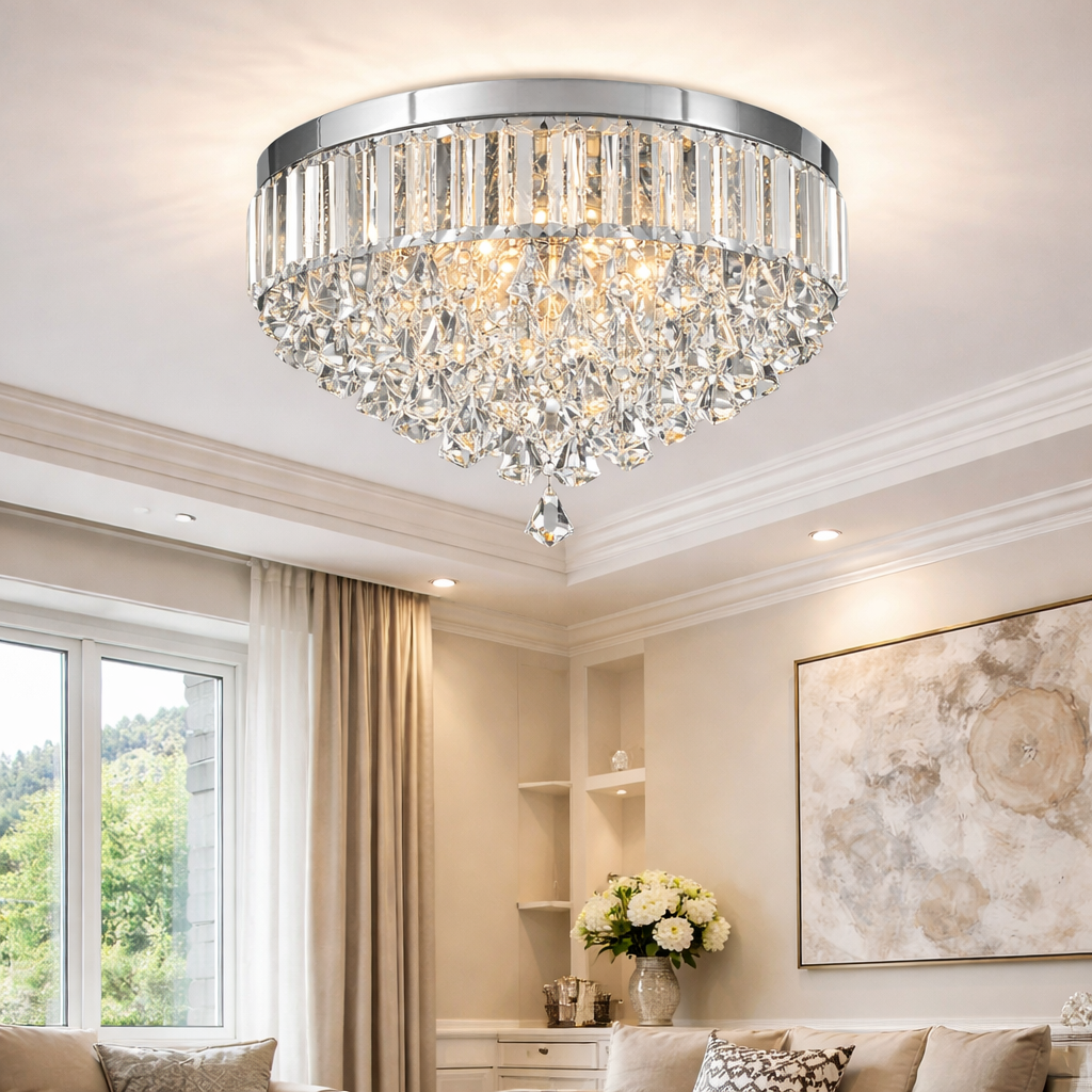 Moderne opbygget loftlampe med krystalfinish