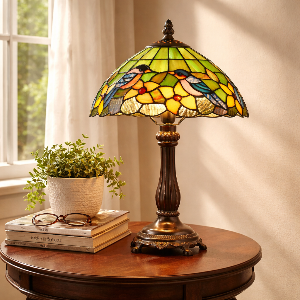 Tafellamp Met Vogelvorm En Decoratieve Lampenkap