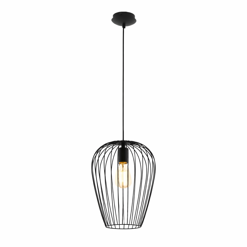 Black Pendant Lamp With Organically Shaped Wire Shade