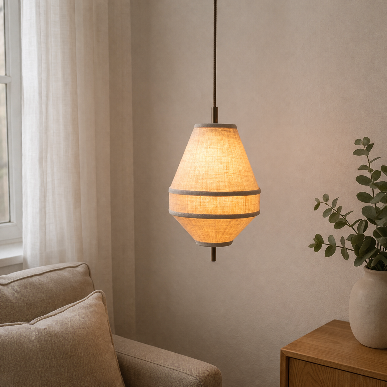 Pendant Lamp With Layered Shade And Brass Finish