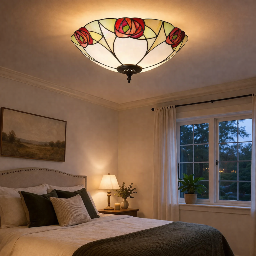 Ceiling Lamp With Stained Glass Pattern In Classic Style