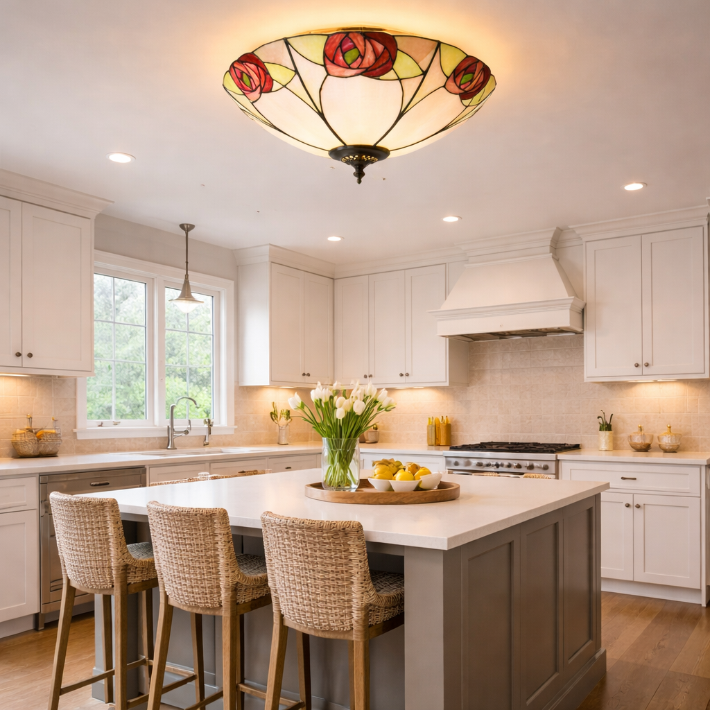Ceiling Lamp With Stained Glass Pattern In Classic Style