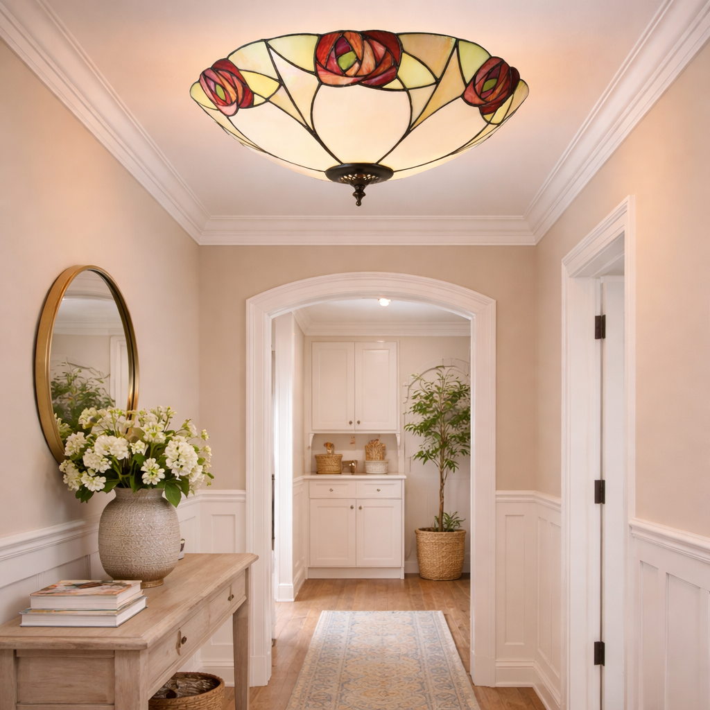 Ceiling Lamp With Stained Glass Pattern In Classic Style