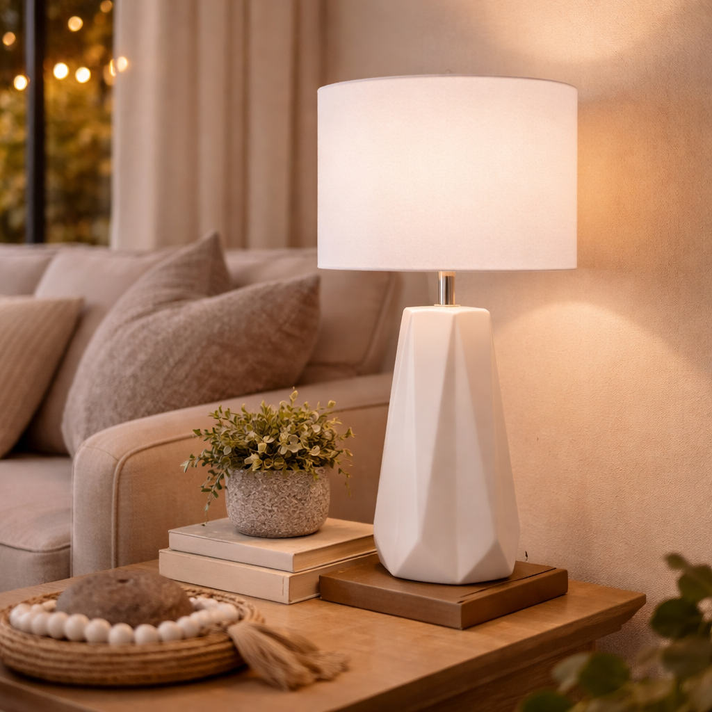 Matwitte Tafellamp Met Cilindrische Lampenkap