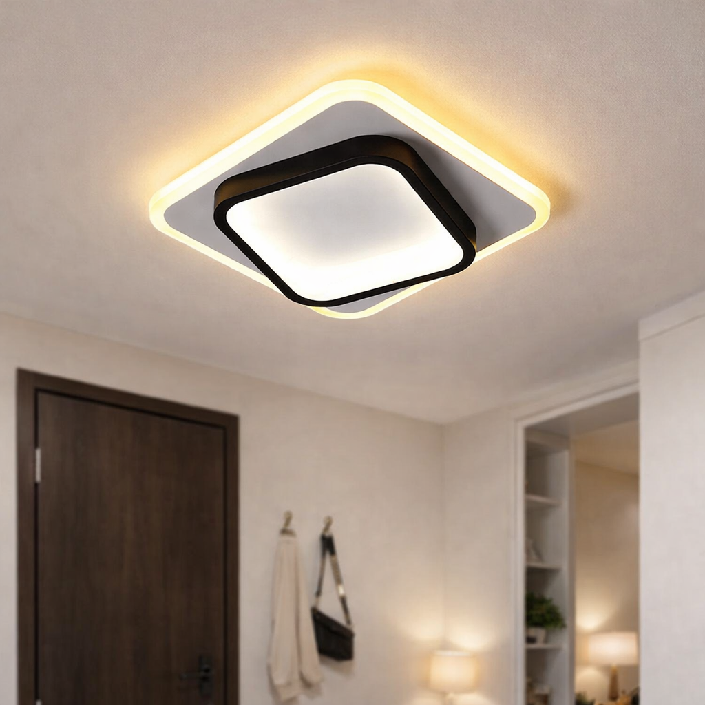 Square LED indoor lighting with golden glow