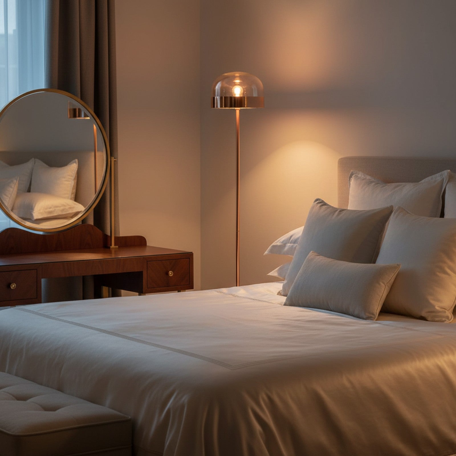 Iron and Champagne Glass Floor Lamp Rose Gold - Bedroom Setting