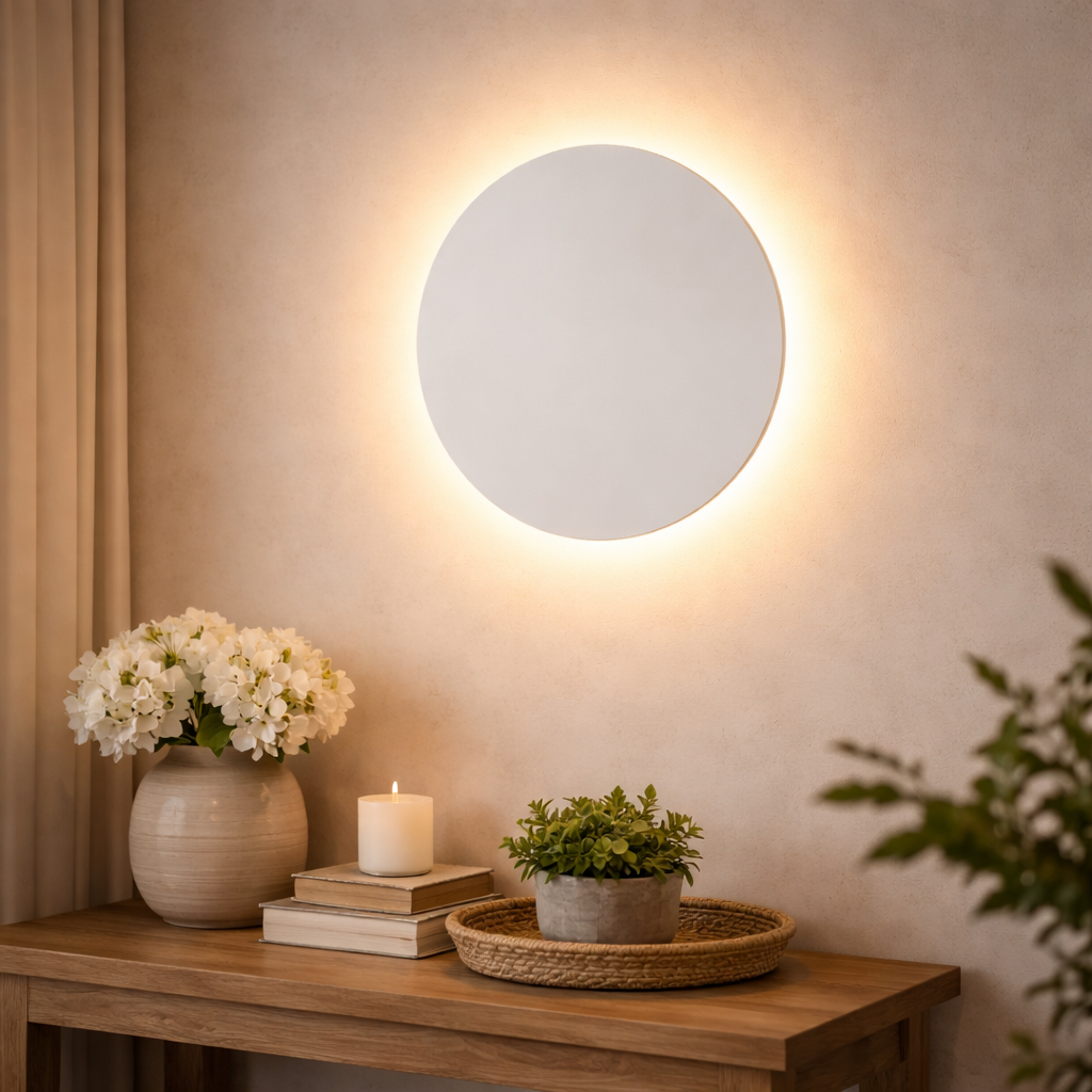 Ronde LED Wandlamp Met Achterverlichting En Instelbare Lichtkleur