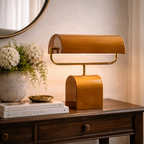 Tafellamp Met Emaille Afwerking In Caramelkleur